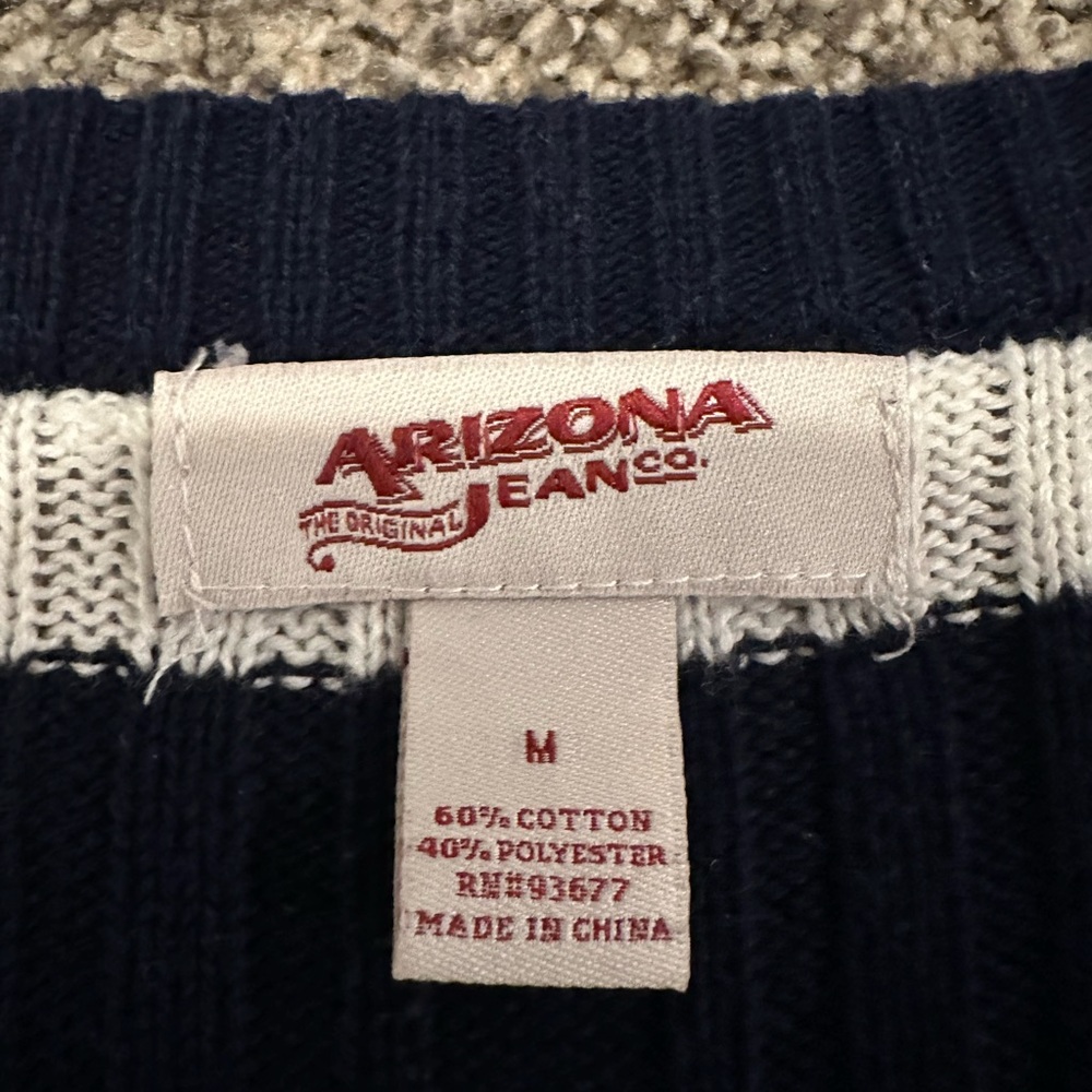 Arizona Jean Company Navy and White Striped V-Neck Cable Knit Sweater - Picture 3 of 3